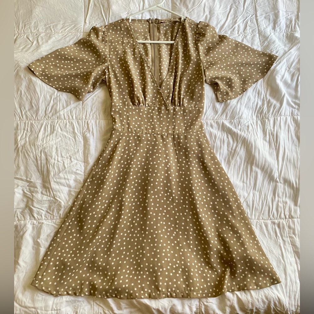 Brown polka dot mini dress